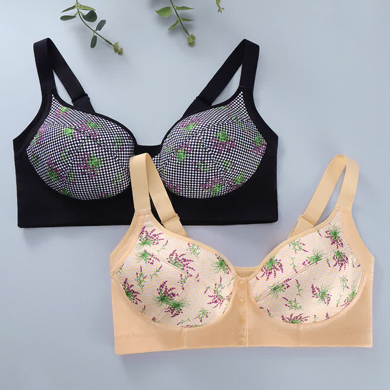 Plus Size Floral Front Closure Wireless Bra