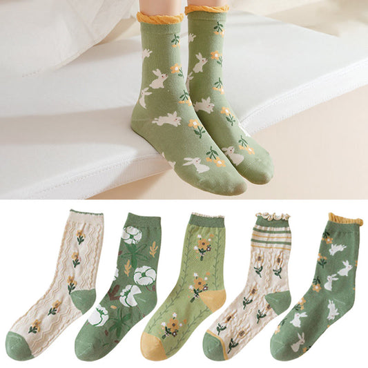 Forest Flower Stamens Quarter Socks(5 Pairs) - Multicolor - EU36-40(US3-7) - image 1