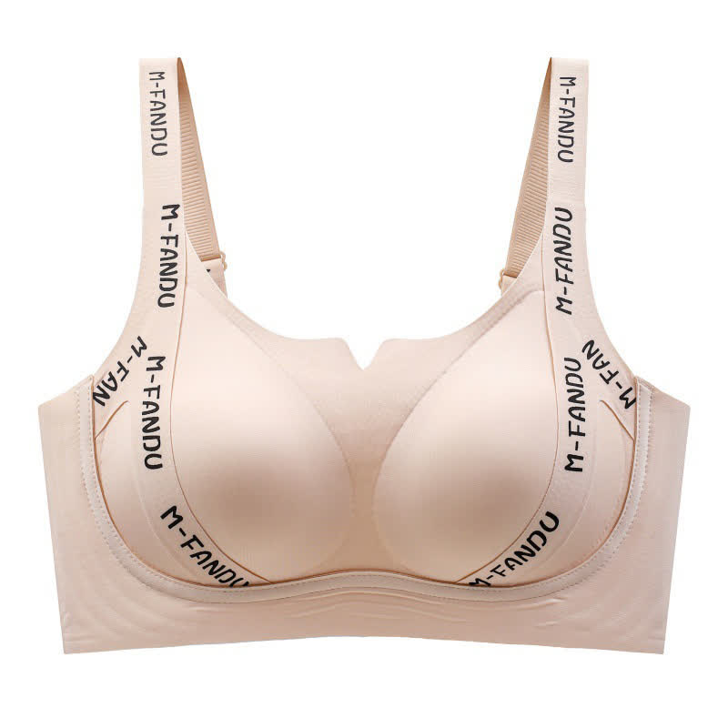 Plus Size Lightweight Letter-Print Push-Up Wireless Bra