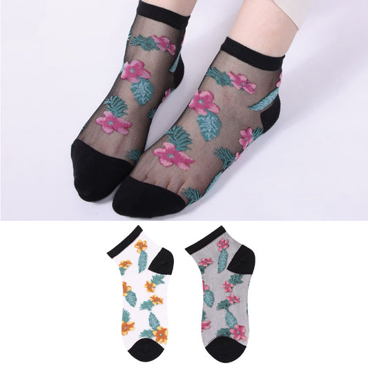 Retro Flowers Ankle Socks(6 Pairs) - Multicolor*3 - EU36-40(US3-7) - image 1