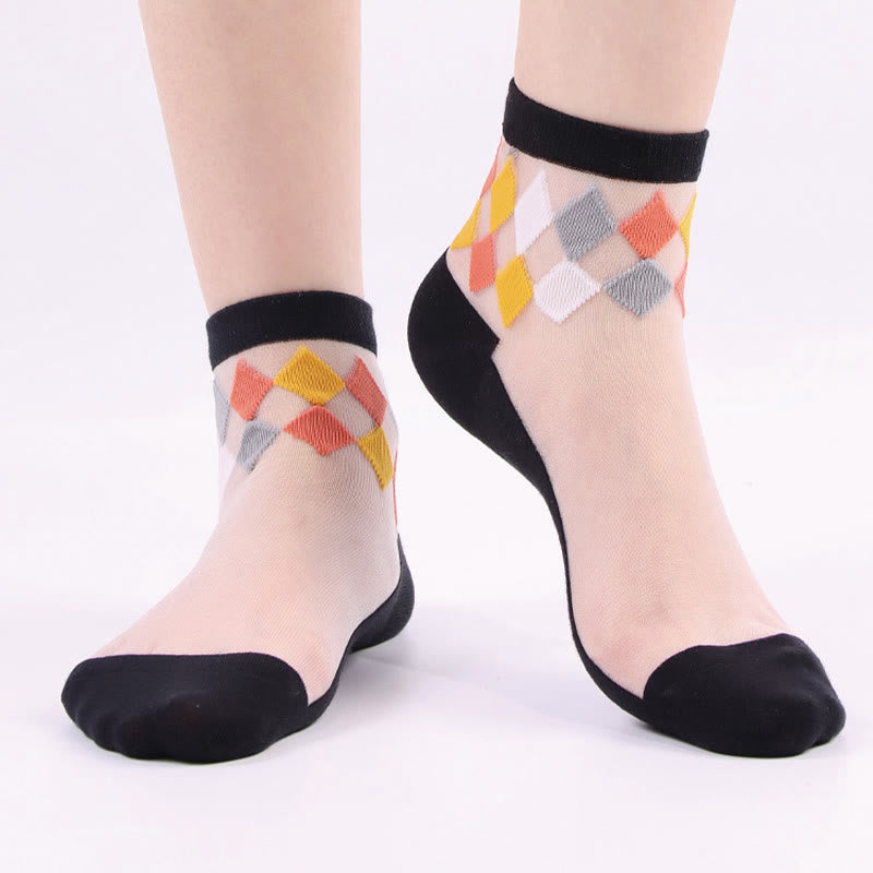 Stylish Rhombus Ankle Socks(5 Pairs) - Black - EU36-40(US3-7) - image 2
