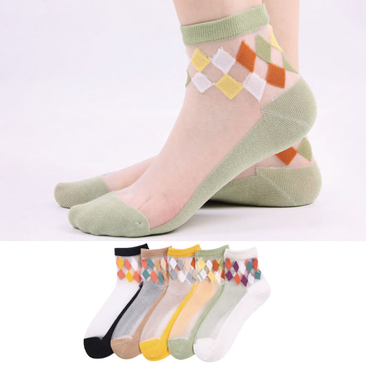 Stylish Rhombus Ankle Socks(5 Pairs) - image 1