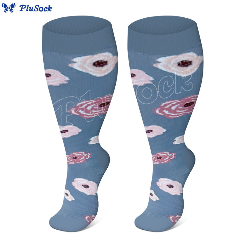 Plus Size Rose Chrysanthemum Compression Socks(3 Pairs)