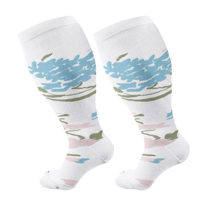 Plus Size Rose Chrysanthemum Compression Socks(3 Pairs)