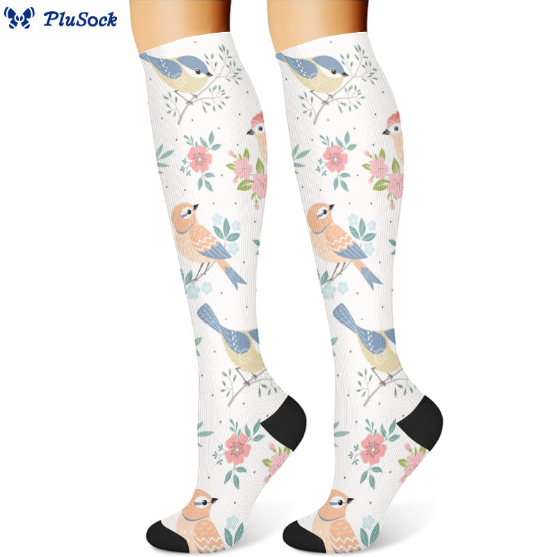 Spring Flower Birds Compression Socks(3 Pairs)