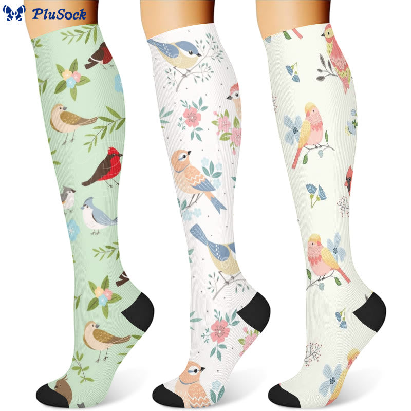 Spring Flower Birds Compression Socks(3 Pairs) - image 1