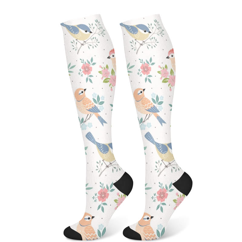 Spring Flower Birds Compression Socks(3 Pairs)