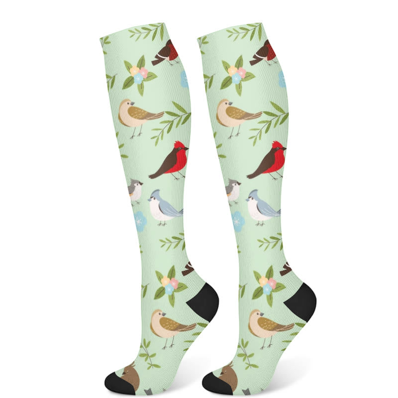 Spring Flower Birds Compression Socks(3 Pairs)