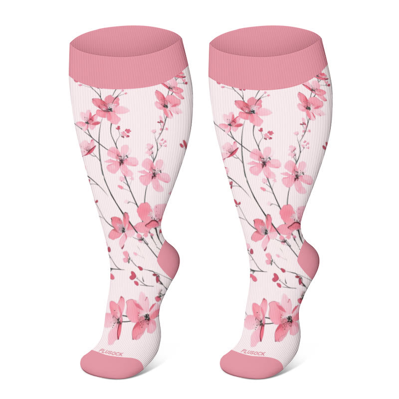 2XL-4XL Plus Size Harmonious Flowers Compression Socks - Dark Pink - 4XL - image 10