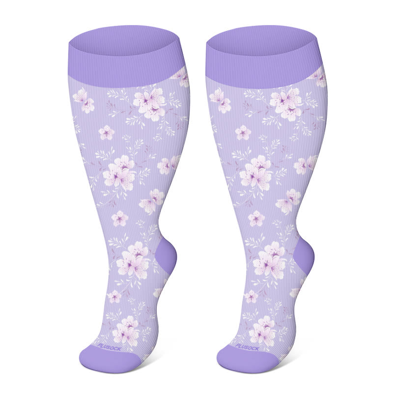 2XL-4XL Plus Size Harmonious Flowers Compression Socks - Dark Purple - 4XL - image 12