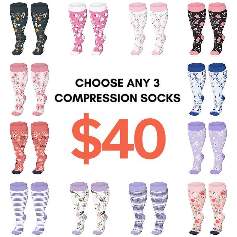 2XL-4XL Plus Size Harmonious Flowers Compression Socks - image 0