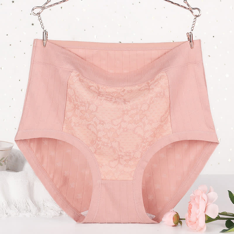 Plus Size High Waist Cotton Lace Floral Brief(3 Packs)