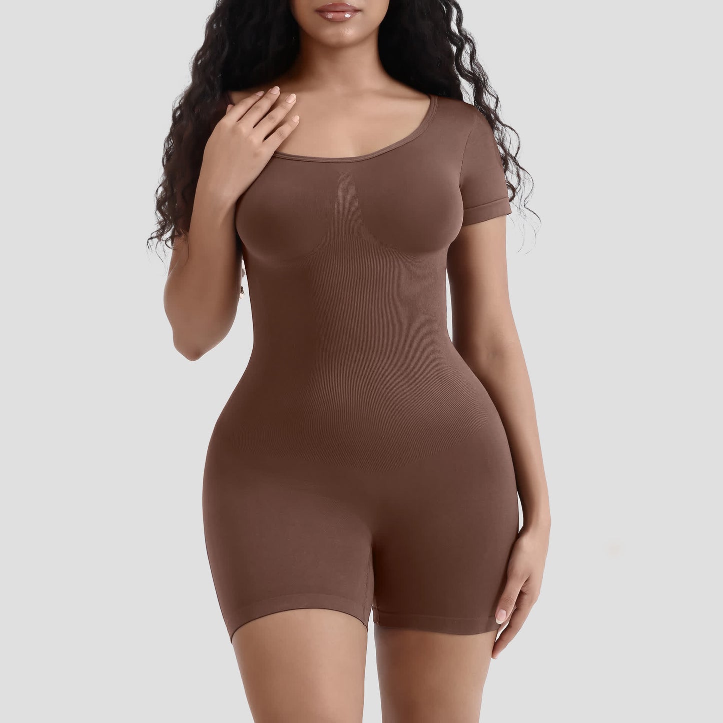 Solid Color Short Sleeve Shapewear Bodysuit