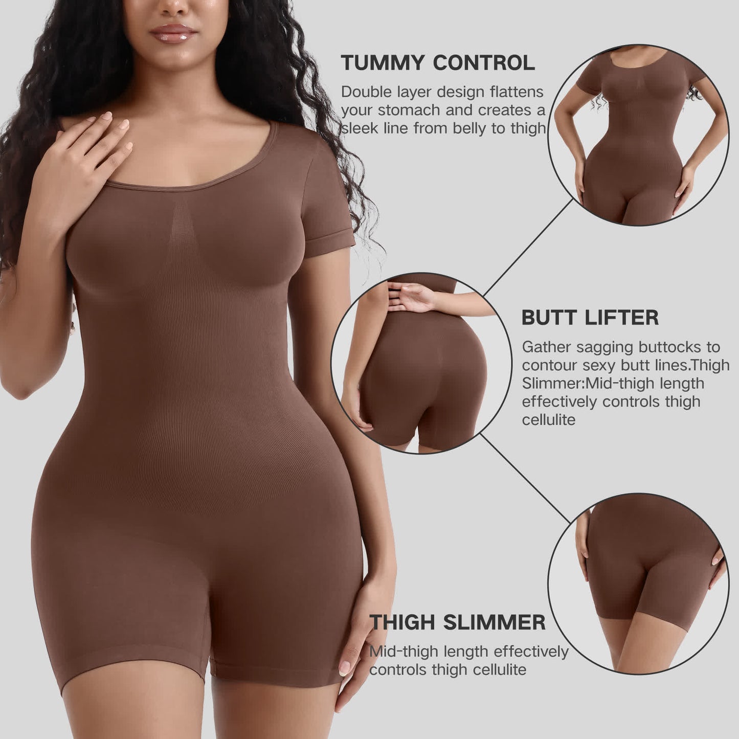 Solid Color Short Sleeve Shapewear Bodysuit