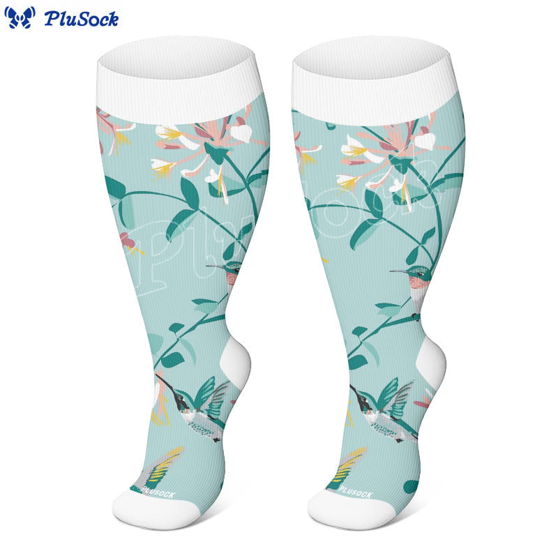 Plus Size Breezy Flower Bird Compression Socks(3 Pairs)