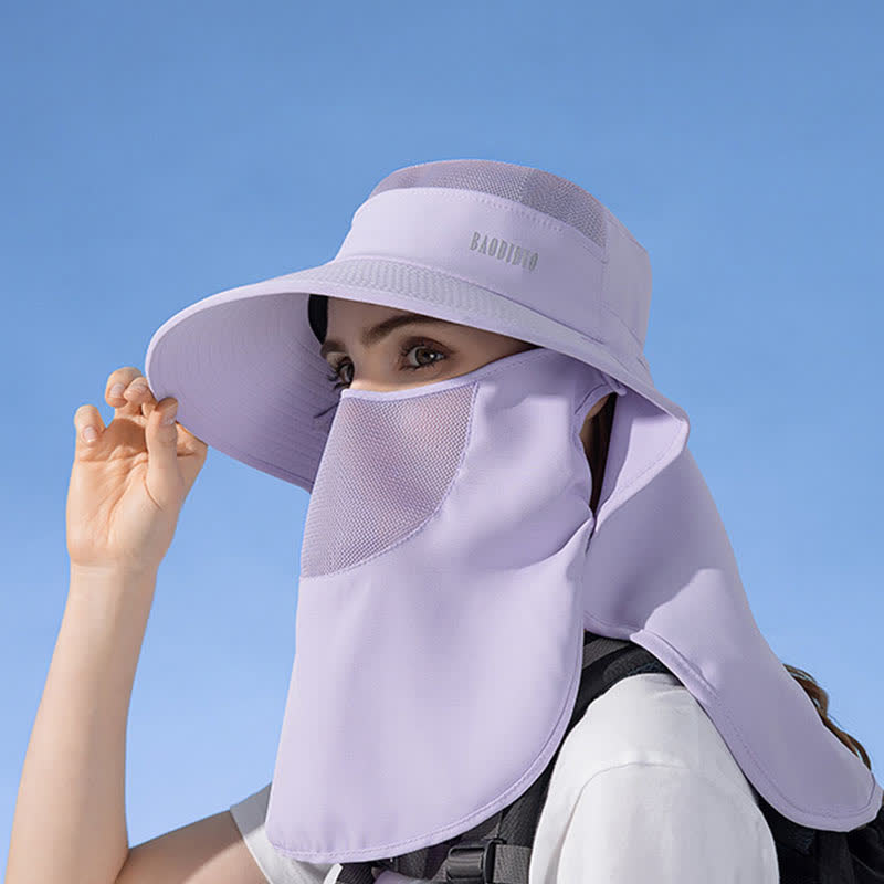 Sun Protection Bucket Hat with Attached Face Scarf