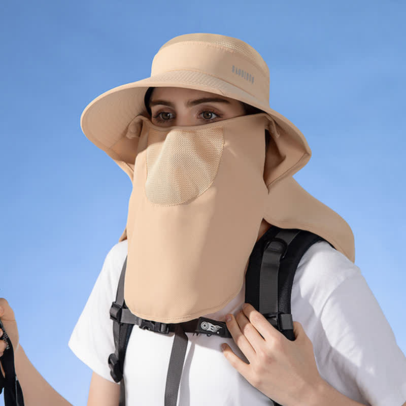 Sun Protection Bucket Hat with Attached Face Scarf