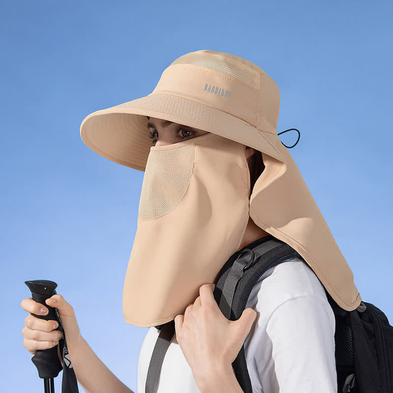 Sun Protection Bucket Hat with Attached Face Scarf