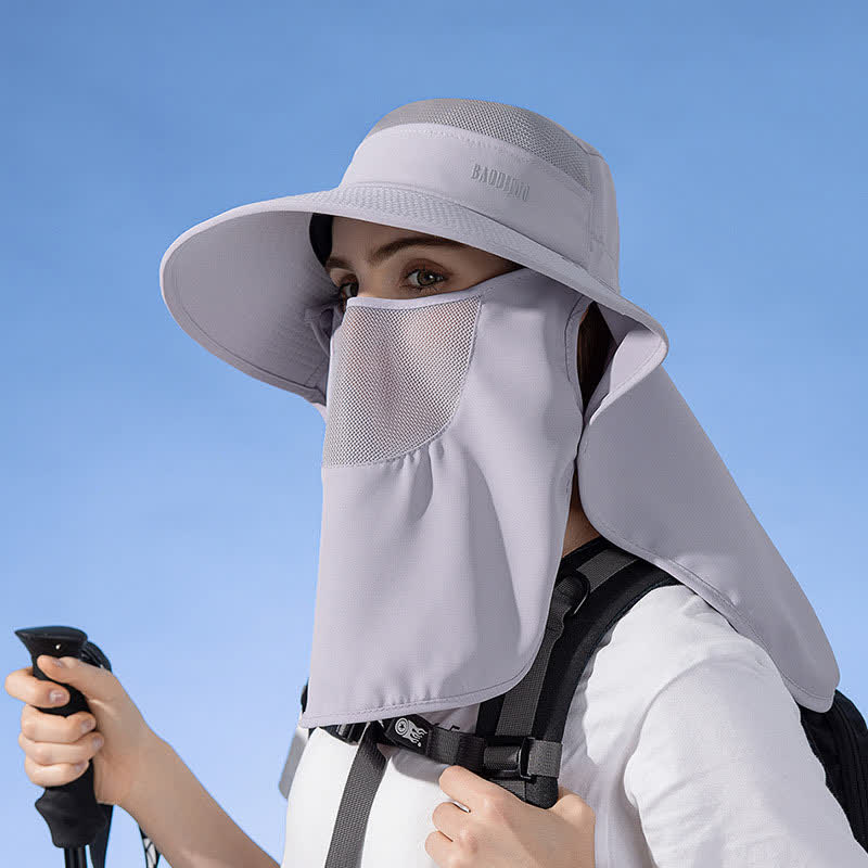 Sun Protection Bucket Hat with Attached Face Scarf