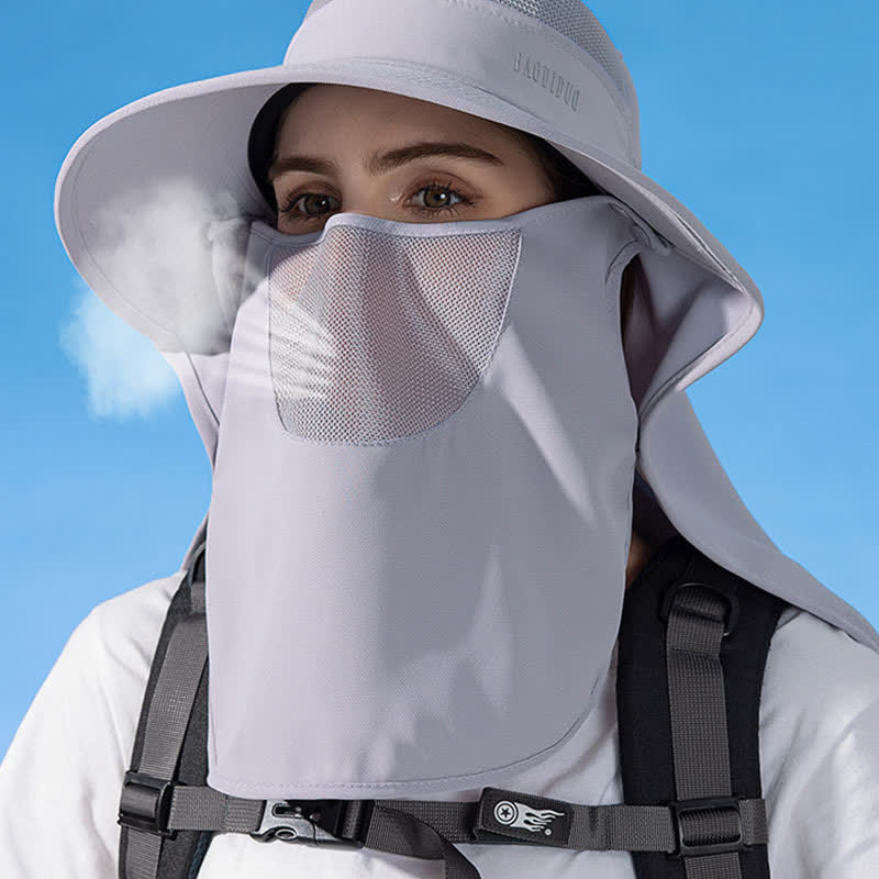 Sun Protection Bucket Hat with Attached Face Scarf
