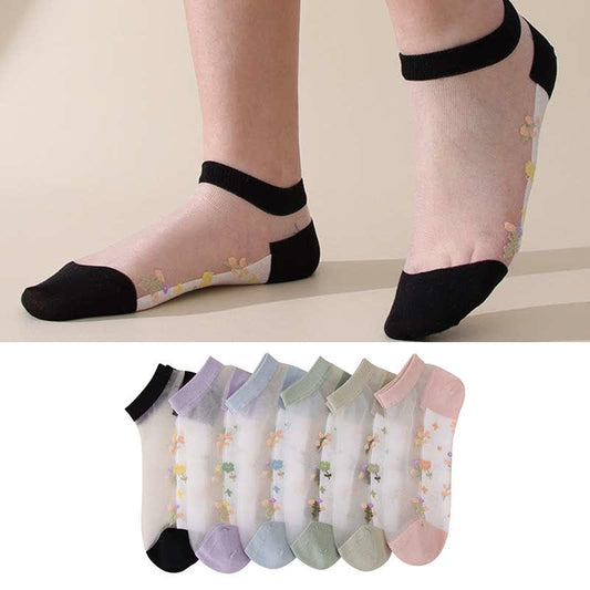 Seamless Breathable Floral Sheer Socks(5 Pairs) - image 1