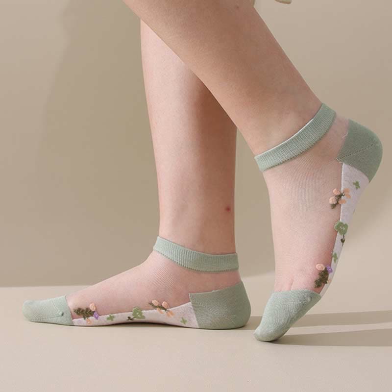 Seamless Breathable Floral Sheer Socks(5 Pairs)