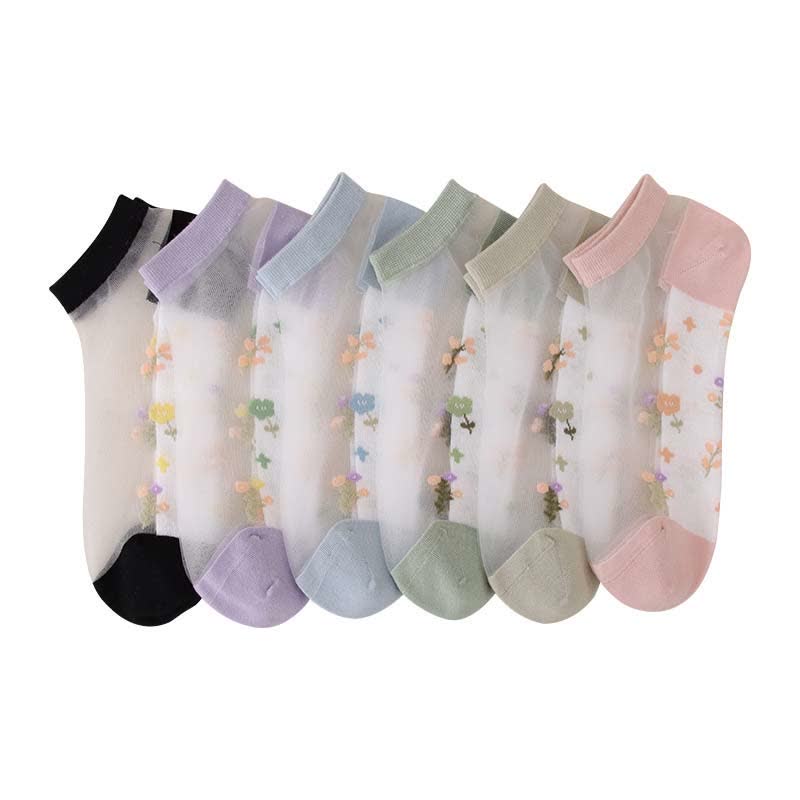 Seamless Breathable Floral Sheer Socks(5 Pairs)