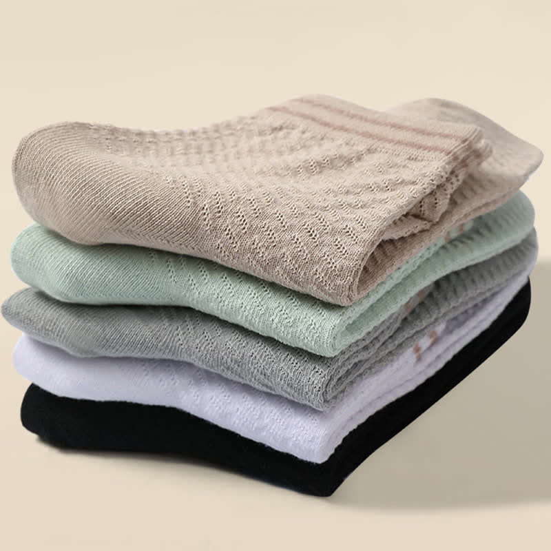 Mesh Breathable Striped Cotton Socks(5 Pairs)