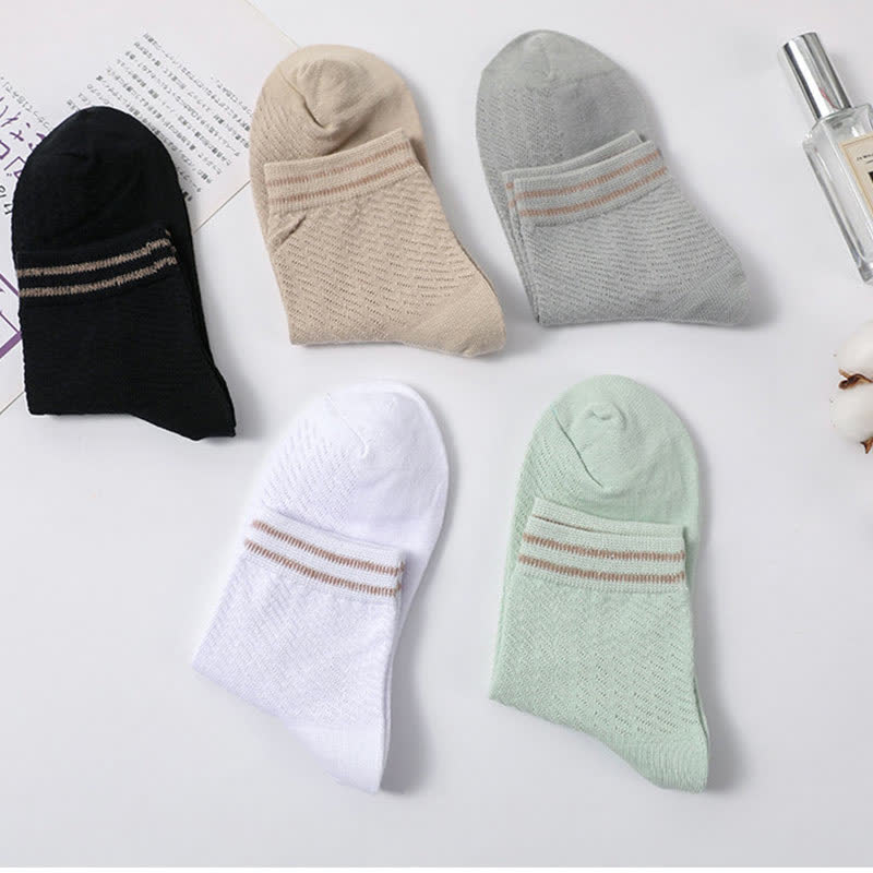 Mesh Breathable Striped Cotton Socks(5 Pairs)
