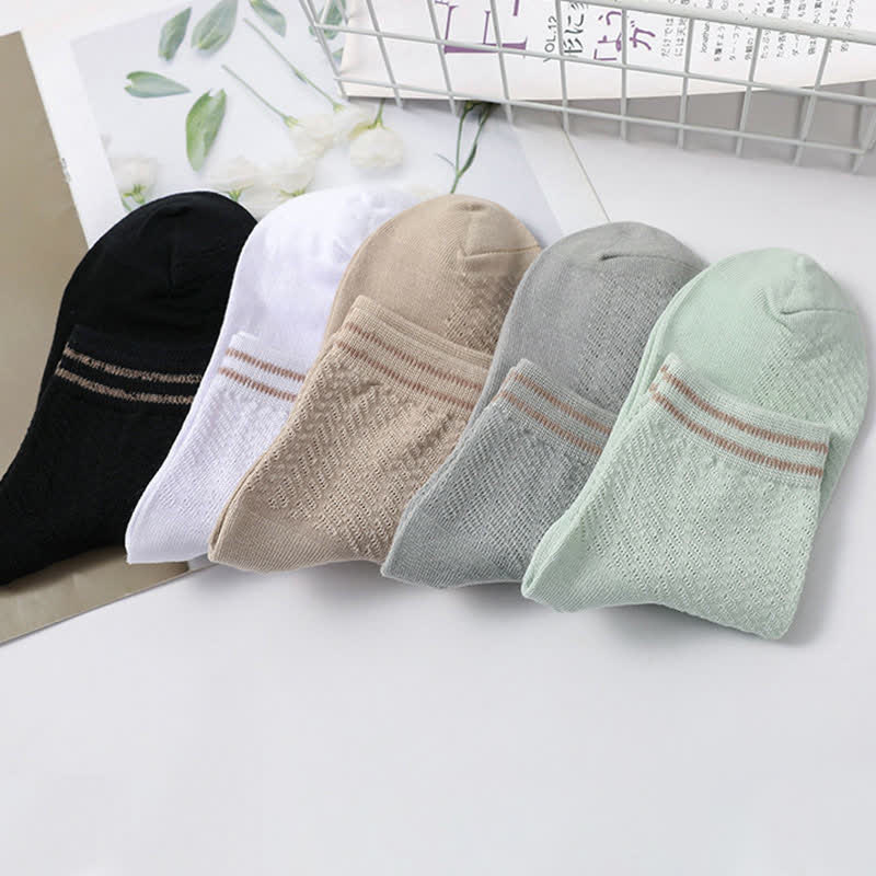 Mesh Breathable Striped Cotton Socks(5 Pairs)