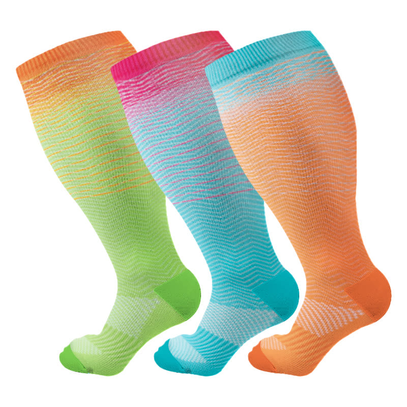 Plus Size Line Gradient Compression Socks(3 Pairs)