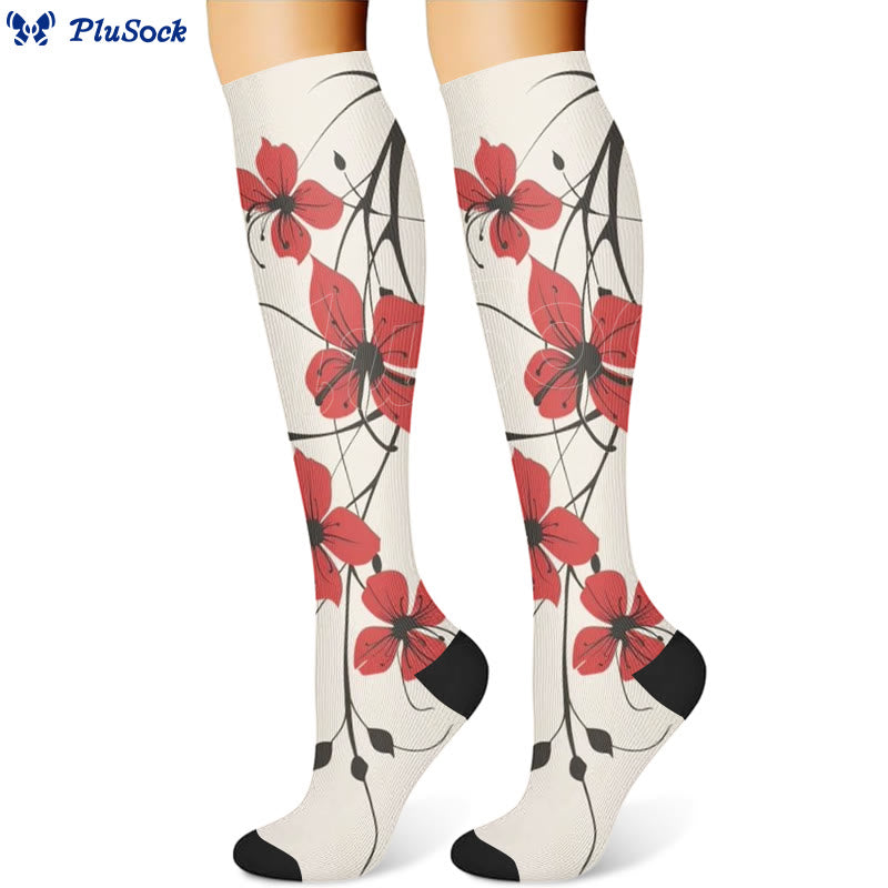 Red Flowers Compression Socks(3 Pairs)