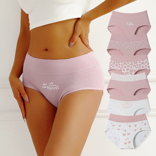 Love Print High Waist Cotton Brief(3 Packs)