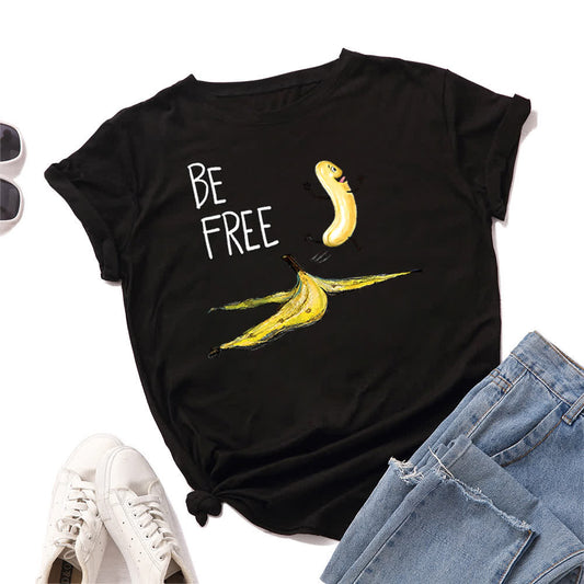 Plus Size Creative Banana Print Short Sleeve T-Shirt