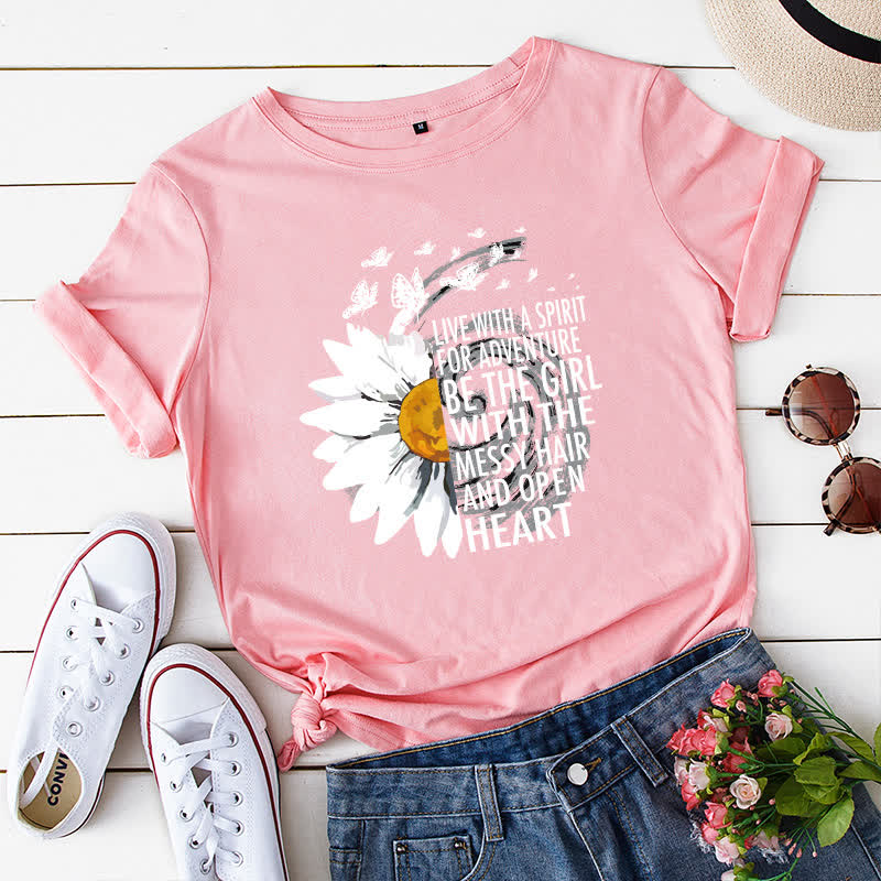 Plus Size Floral Letter Print Short Sleeve T-Shirt