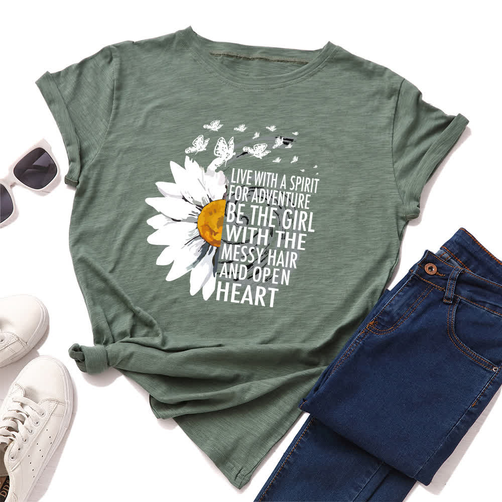 Plus Size Floral Letter Print Short Sleeve T-Shirt