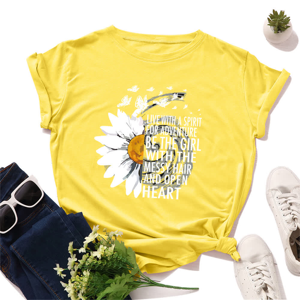 Plus Size Floral Letter Print Short Sleeve T-Shirt