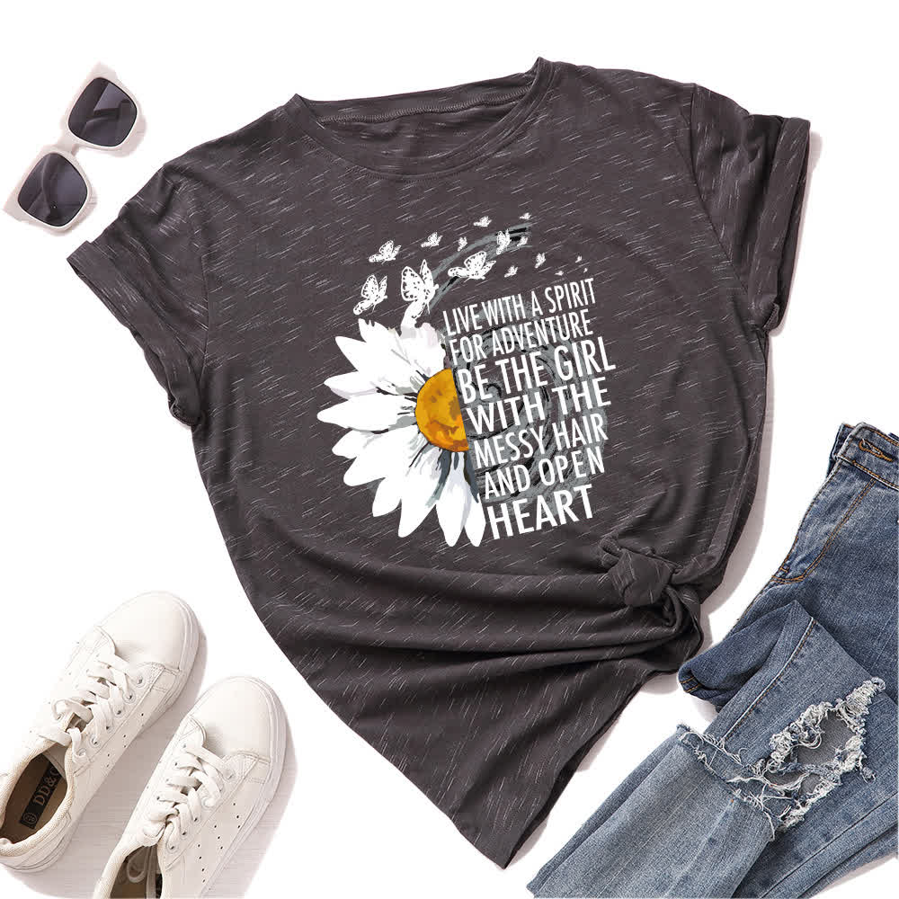 Plus Size Floral Letter Print Short Sleeve T-Shirt
