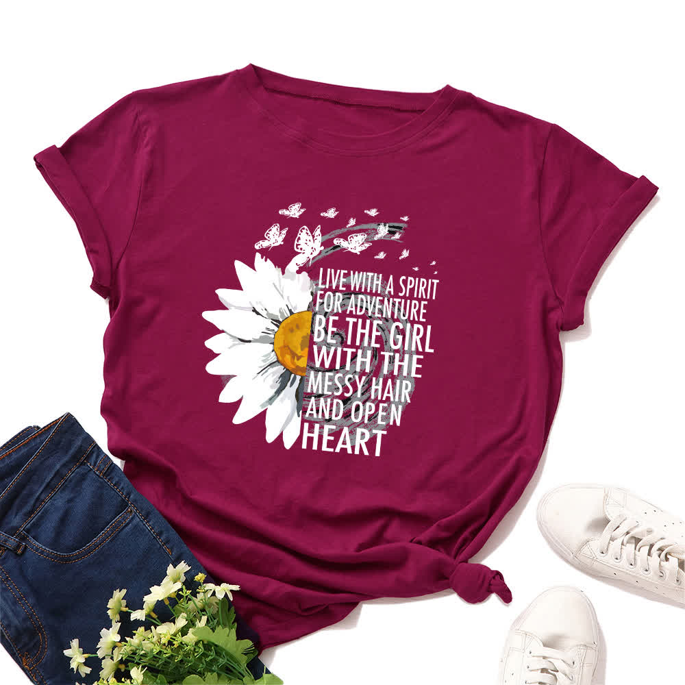 Plus Size Floral Letter Print Short Sleeve T-Shirt