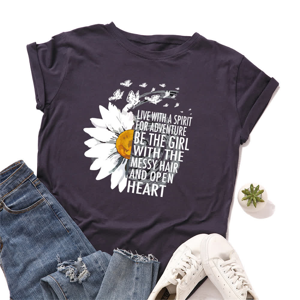 Plus Size Floral Letter Print Short Sleeve T-Shirt