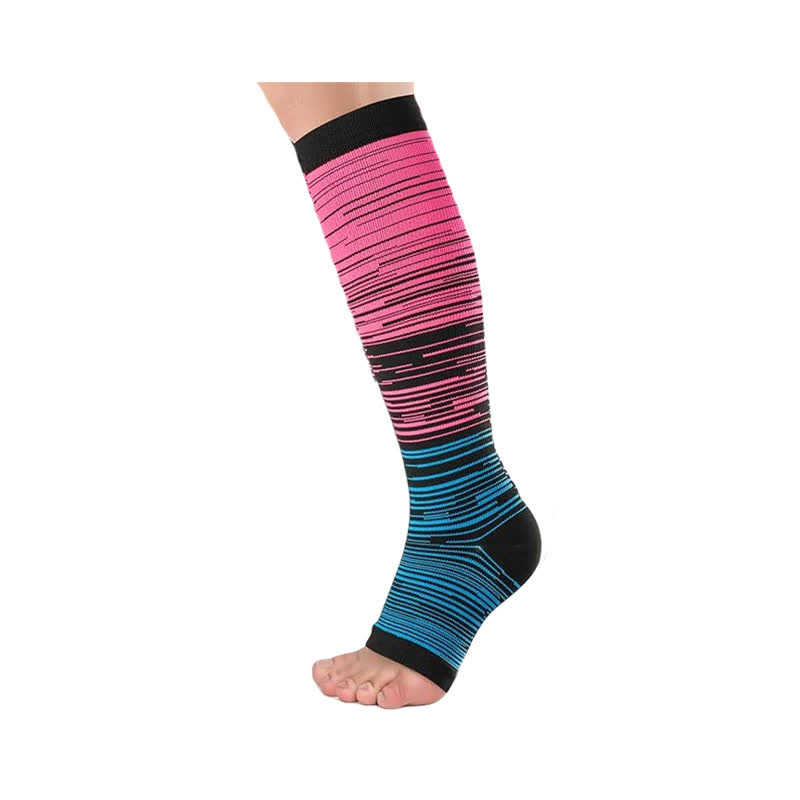 Black Striped Open Toe Compression Socks(3 Pairs) - Blue - 2XL - image 2