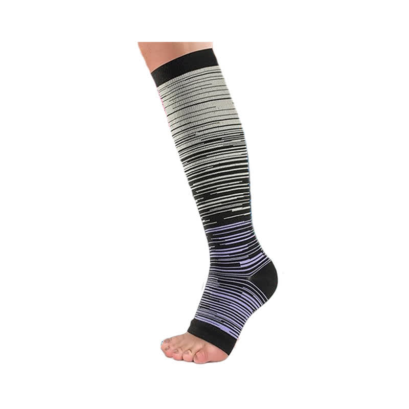 Black Striped Open Toe Compression Socks(3 Pairs)