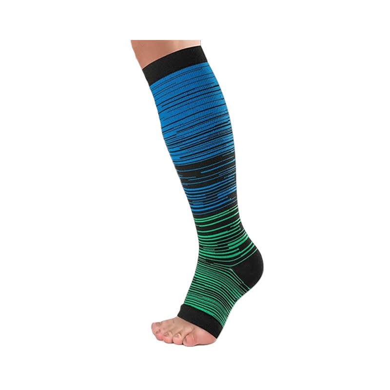 Black Striped Open Toe Compression Socks(3 Pairs) - Green - 2XL - image 3
