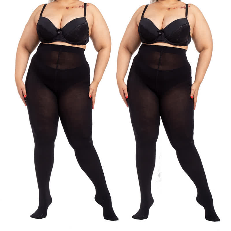 Plus Size Black High Waist Pantyhose(2 Pairs)