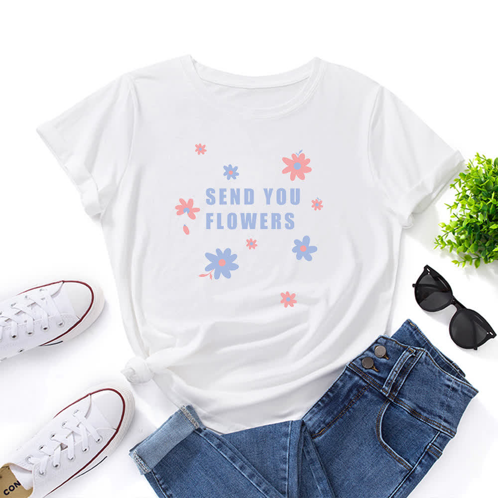 Plus Size Floral Round Neck Short Sleeve T-Shirt