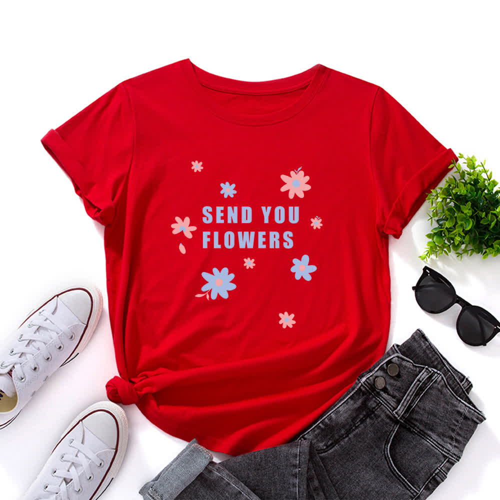 Plus Size Floral Round Neck Short Sleeve T-Shirt