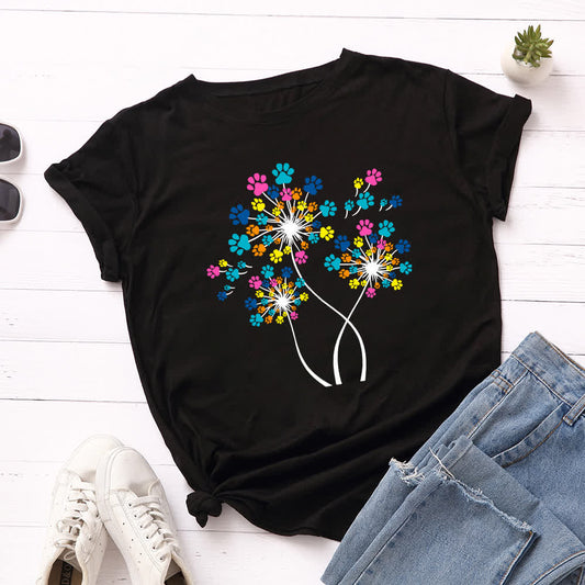 Plus Size Creative Dandelion Short Sleeve T-Shirt - Black - 5XL - image 1