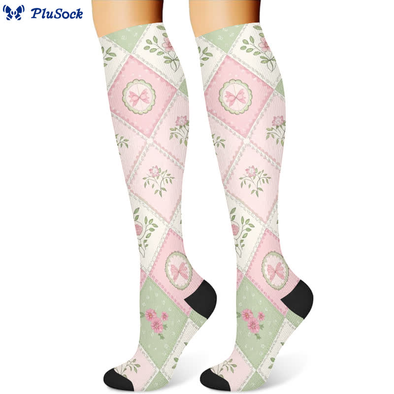 Plaid Floral Compression Socks(3 Pairs)