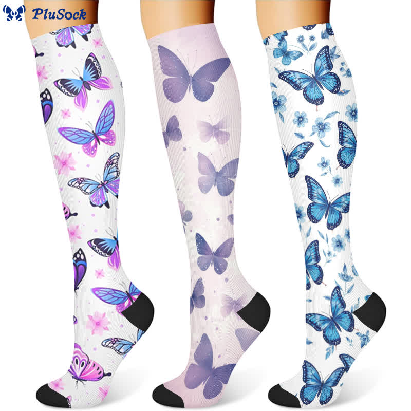Floral Butterfly Compression Socks(3 Pairs)
