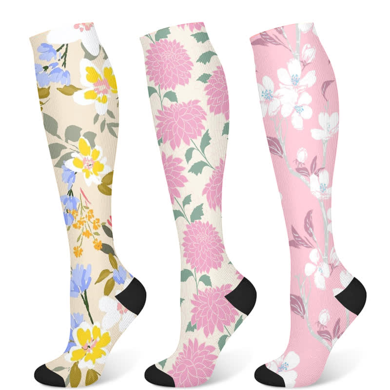 Elegant Floral Compression Socks(3 Pairs)